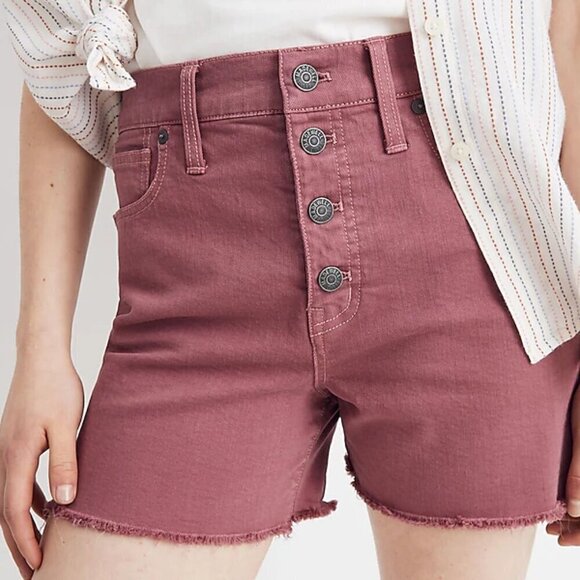 MADEWELL | High-Rise Denim Shorts: Garment-Dyed Button-Front Pink | Size 32 - Picture 1 of 10